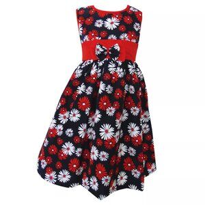 NWT GIRLS KIDS FASHION CUTE FLOWERS PRINCESS RED FLORAL CHILDREN DRESS SIZE 4